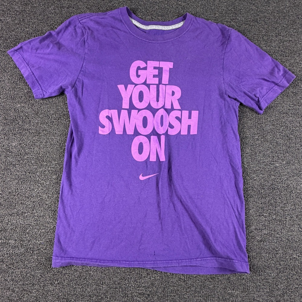Nike T-Shirt Mens S Get Your Swoosh On Purple Graphic EUC